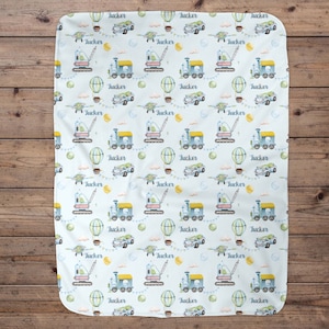Customized Transportation Boy Airplane Train Car Hot Air Balloon Personalized Baby Boy Blanket, Blanket Boy Name Vehicle Pattern Blanket