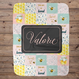 Custom Bee Baby Blanket, Honey Bee, Girl Baby Blanket, Unique Baby Gift, Girl Bumble Bee, Girl Blanket, Bee Blanket, Baby Shower Gift, Girl