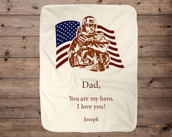 Customized Military Soldier American Flag Hero Dad Fathers Day Blanket Gift Idea For Him, USA Military Soldier Dad Blanket Gift Idea For Him