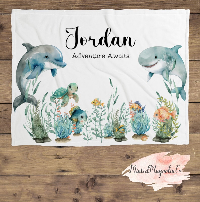 Custom Ocean Animal Under the Sea Adventure Awaits Name Blanket Gift ...
