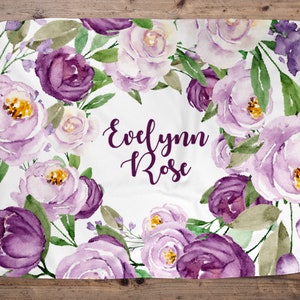 Personalized Baby Girl Blanket, Baby Blanket, Name Baby Blanket, Girl Baby Gift, Floral, Purple Floral Nursery, Blanket Girl, Vintage