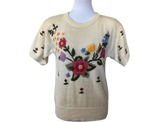 Vintage That's Me Cream Ivory Sweater Embroidered… - image 1