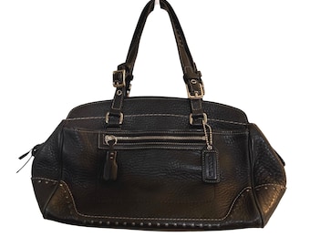 Bolso Coach Hampton Satchel mediano para mujer, de piel granulada negra, modelo 5031, con borla Y2K.
