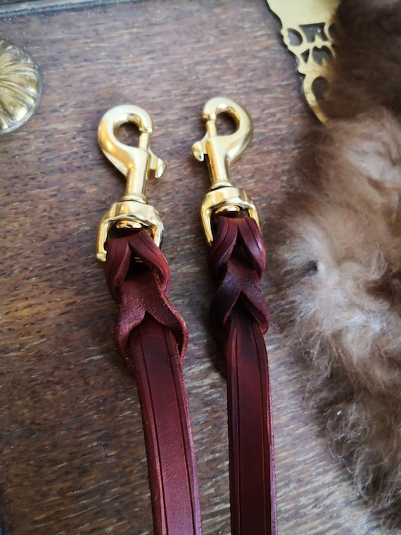 Rênes fendues en cuir brut tressées à la main, tissage marron foncé