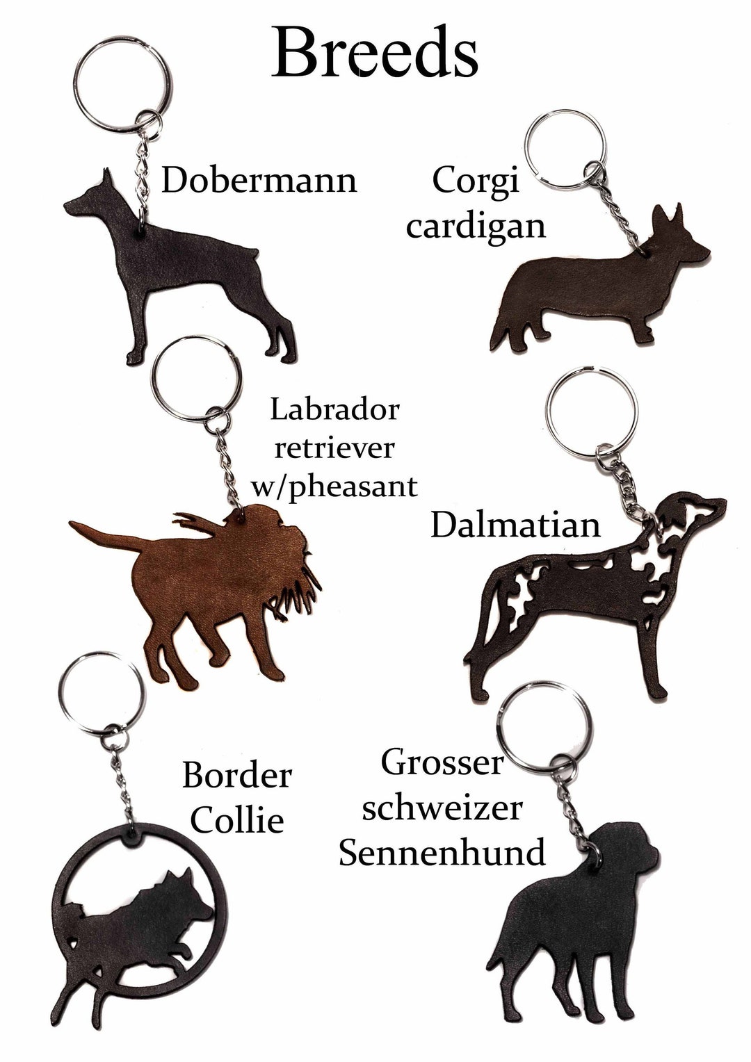 Dog Keychain Leather Keychain With or Without Name Featuring a Large