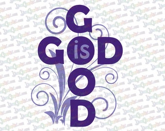God is Good (with swirls)  Vinyl Decal - Choice of Color - Made in USA