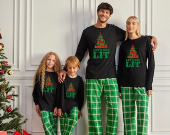 Christmas Outfit Family Set Let's Get Lit Red Green Xmas Gifts Family Matching Outfit