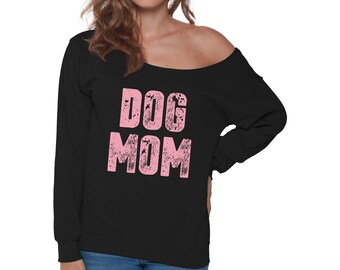 Pug Mom Off the Shoulder Shirt for Women Off the Shoulder Oversized Sweatshirt Dog Lover Gifts For Mom Mothers Day Pug Mom Gift For Her