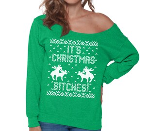 off the shoulder christmas sweatshirt