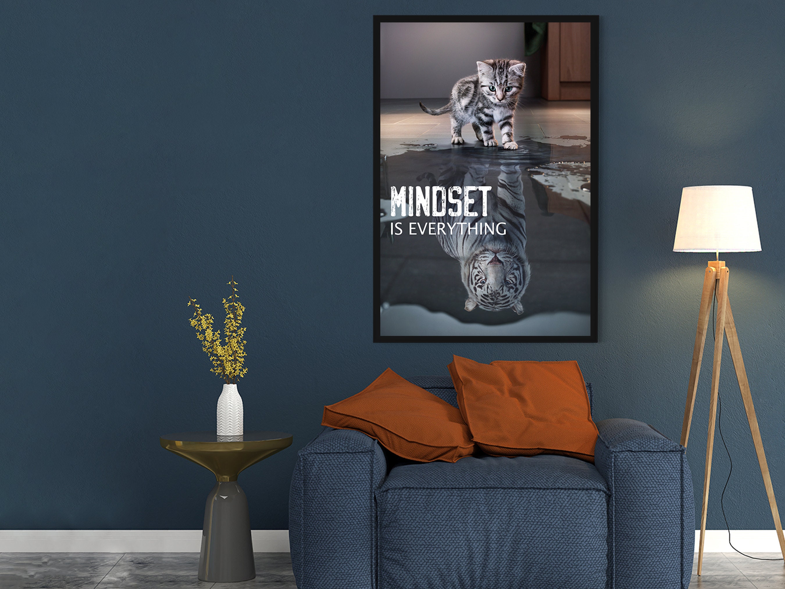 Mindset Is Everything Quote Poster Print Kitty Cat and Tiger Etsy