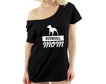 Pitbull Mom Off Shoulder Shirt Pitbull Mom Baggy Shirt Mom Shirt for Women Mother's Day Gifts Pitbull Dog Mom Dolman Top Pitbull Dog Gifts