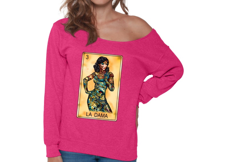 La Dama Off Shoulder Sweatshirt for Women Mexican Holiday Skull Oversized Sweater Day of the Dead Gifts for Her.