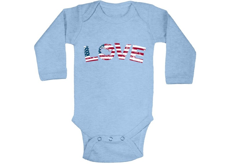 American Flag Love Baby Bodysuit Long Sleeve 4th of July One Piece Top for Baby Independence Day Baby Gifts Patriotic Bodysuit for Baby