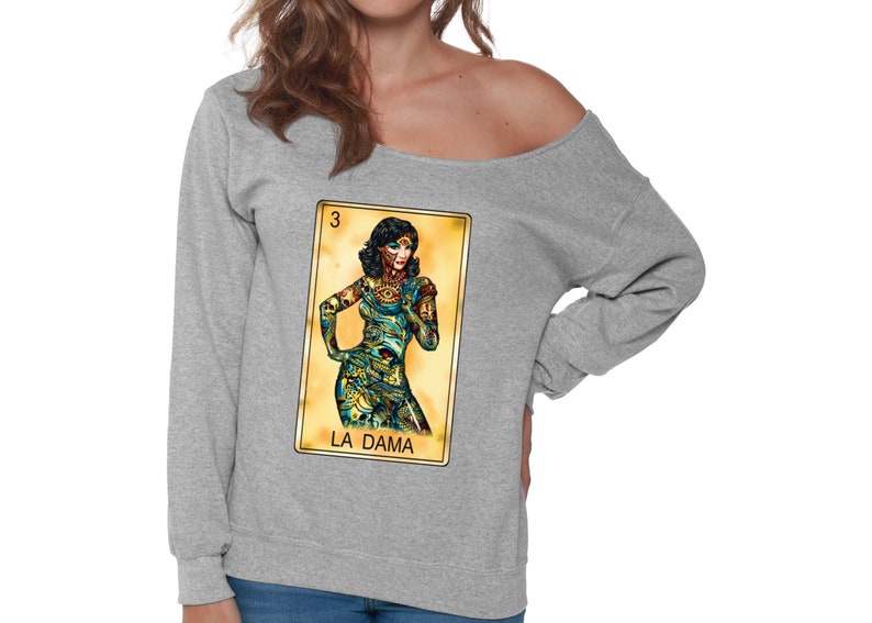 La Dama Off Shoulder Sweatshirt for Women Mexican Holiday Skull Oversized Sweater Day of the Dead Gifts for Her.
