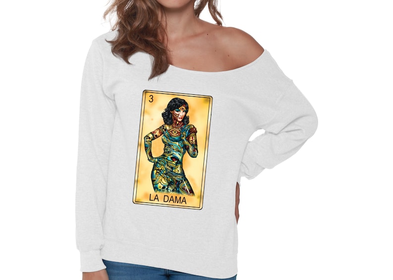 La Dama Off Shoulder Sweatshirt for Women Mexican Holiday Skull Oversized Sweater Day of the Dead Gifts for Her.
