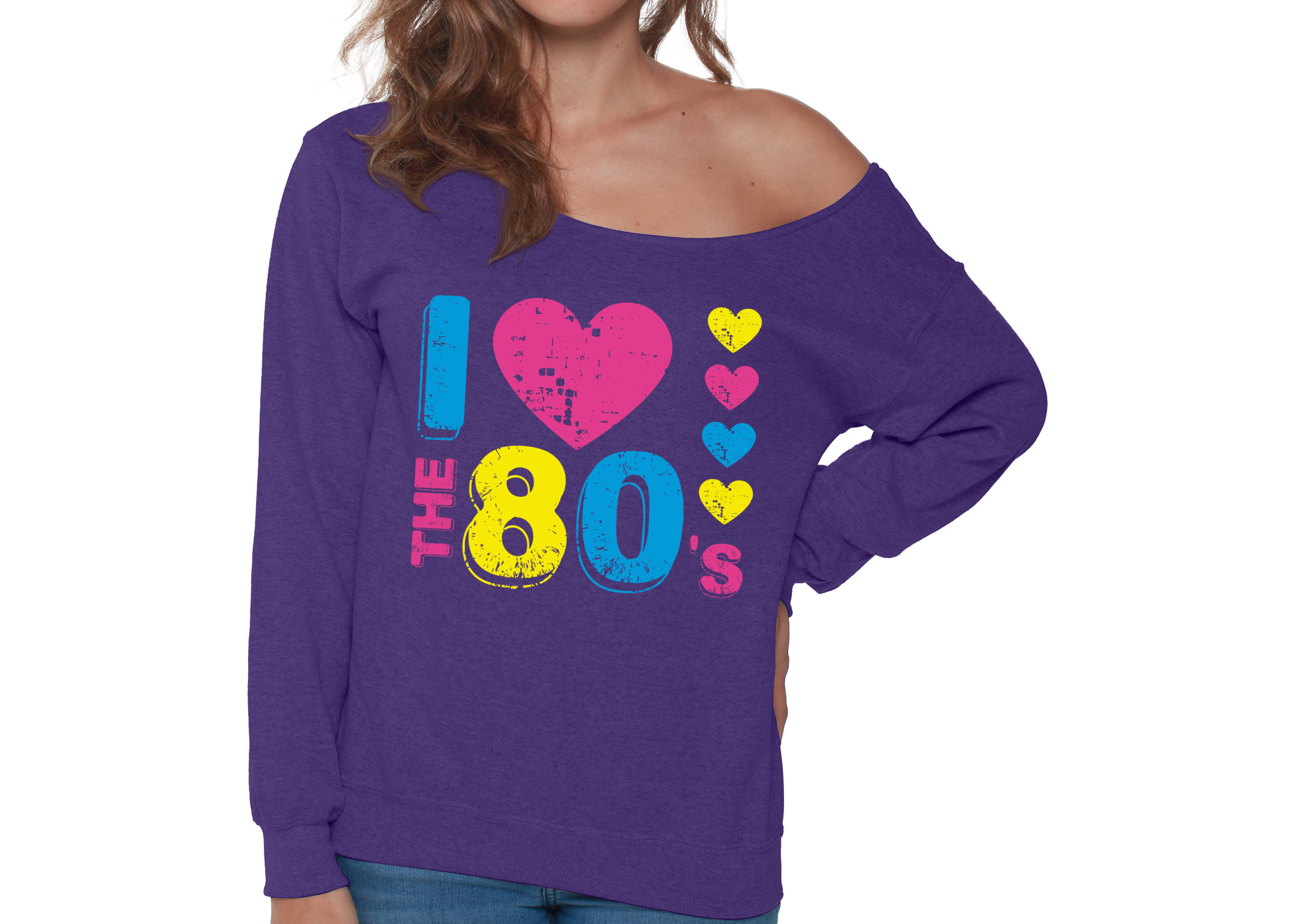 Adult 1980s Like Totally Off the Shoulder Graphic Crop Top