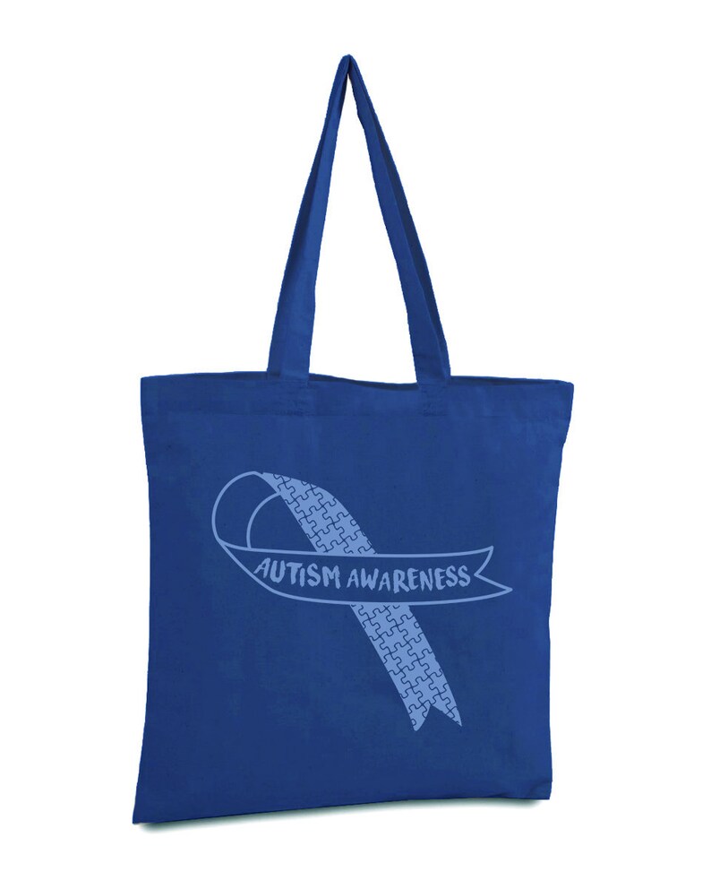 Blue Ribbon Tote Bag for Autism Awareness Autism Support Ribbon Canvas Bag Autism Awareness Month Autism Gifts Blue Ribbon Autism Book Bag