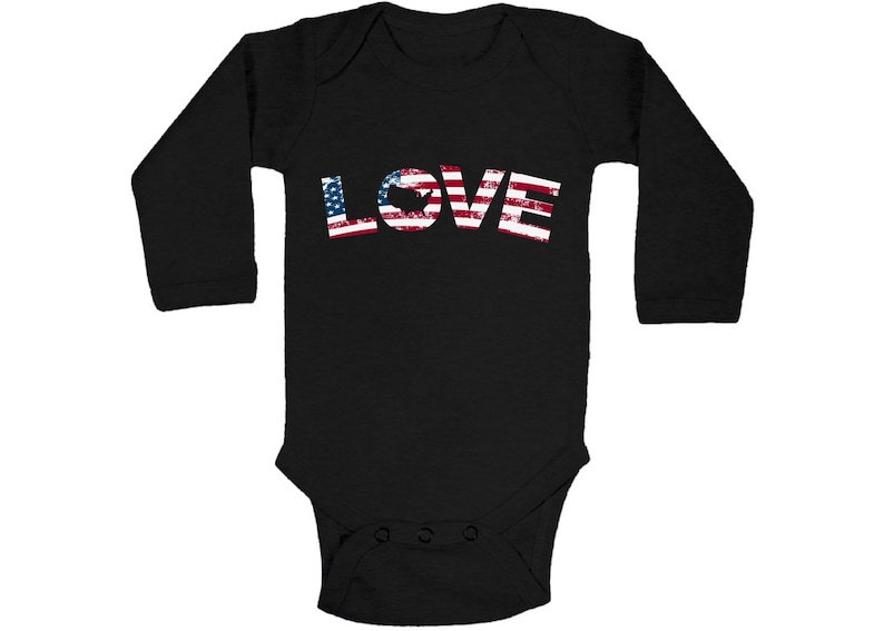 American Flag Love Baby Bodysuit Long Sleeve 4th of July One Piece Top for Baby Independence Day Baby Gifts Patriotic Bodysuit for Baby