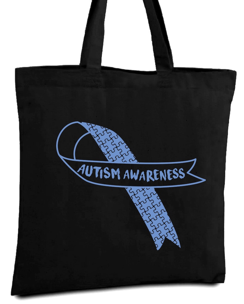 Blue Ribbon Tote Bag for Autism Awareness Autism Support Ribbon Canvas Bag Autism Awareness Month Autism Gifts Blue Ribbon Autism Book Bag