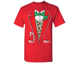 Christmas Tuxedo Shirt Ugly Christmas t-shirt Christmas tshirts for men Ugly Christmas Shirt holiday top Mens Holiday Tee Gift for him