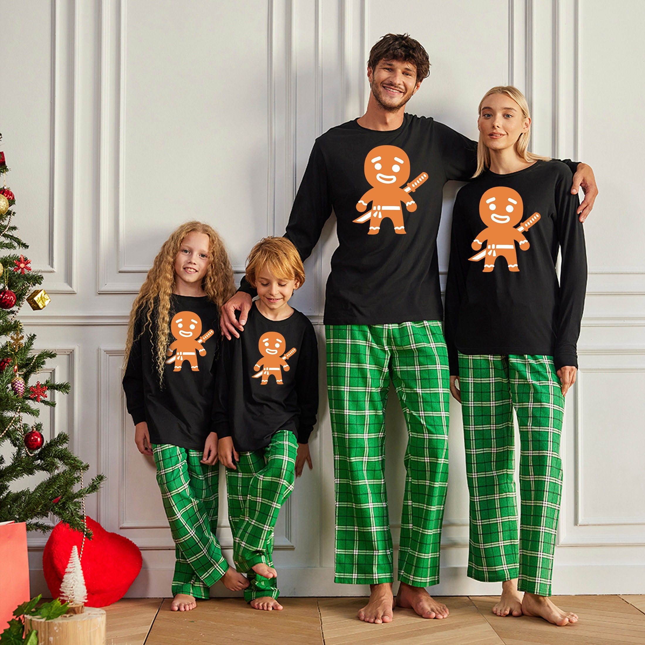 Pekatees Family Christmas Outfit Set Funny Gingerbread Red Green Xmas Gifts Family Matching Outfit