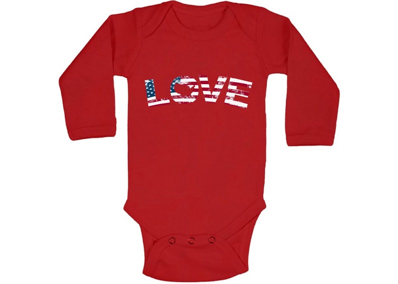 American Flag Love Baby Bodysuit Long Sleeve 4th of July One Piece Top for Baby Independence Day Baby Gifts Patriotic Bodysuit for Baby
