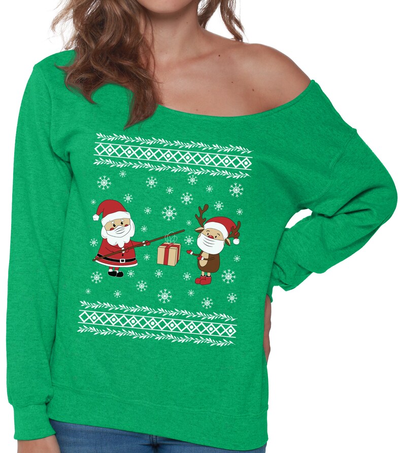 Funny Merry Christmas Sweater Quarantine Happy Holiday Lockdown Ugly Santa 2020 Party Off Shoulder Women/'s Christmas Sweatshirt