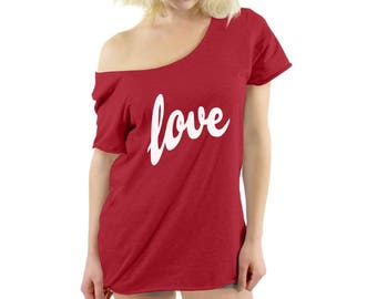 Love Shirt Off The Shoulder Flowy Love Top for Her Cute Love Shirts for Women Valentine's Day Tshirt for Women Valentine Gifts for Her