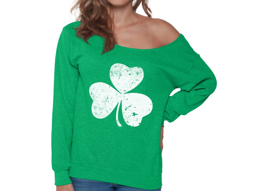 Irish Sweatshirt Women. Irish Clover Sweater off Shoulder. Etsy