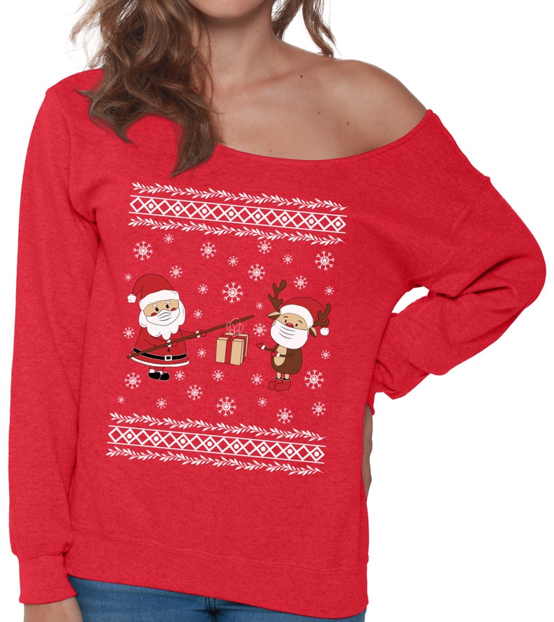 Funny Merry Christmas Sweater Quarantine Happy Holiday Lockdown Ugly Santa 2020 Party Off Shoulder Women/'s Christmas Sweatshirt