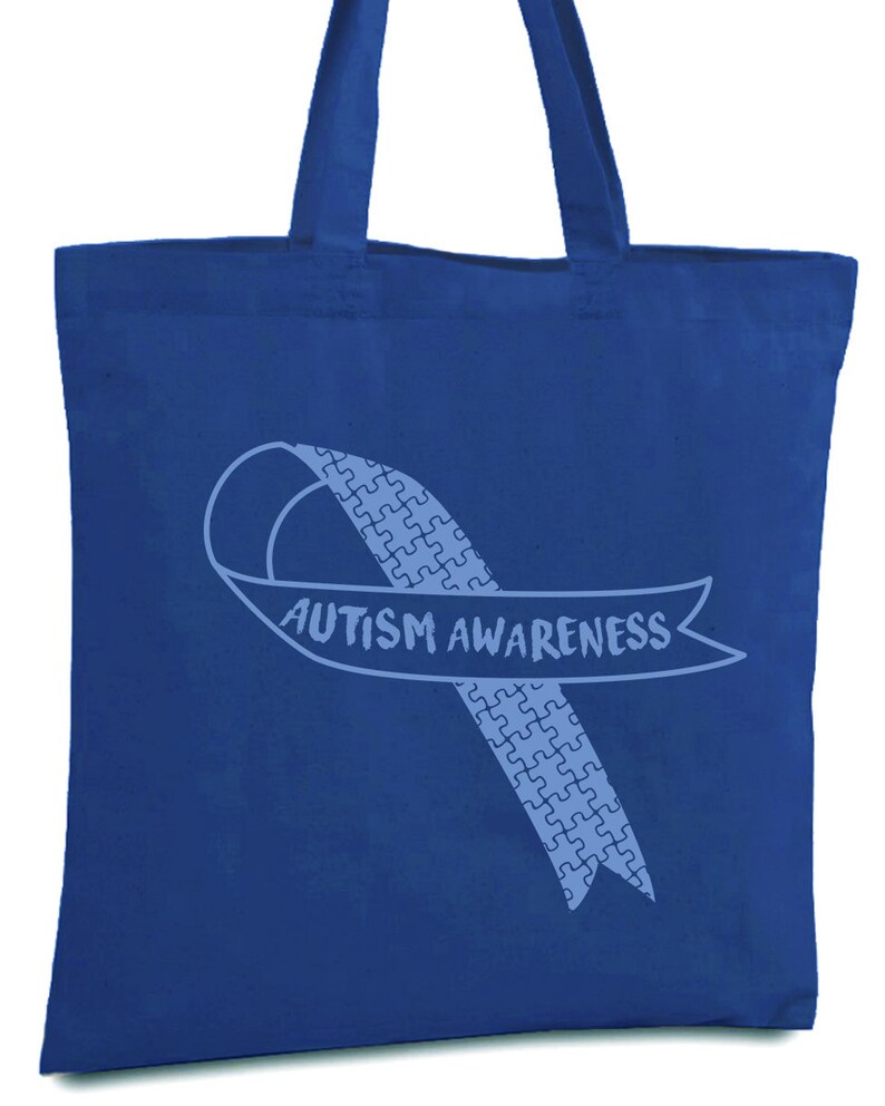 Blue Ribbon Tote Bag for Autism Awareness Autism Support Ribbon Canvas Bag Autism Awareness Month Autism Gifts Blue Ribbon Autism Book Bag