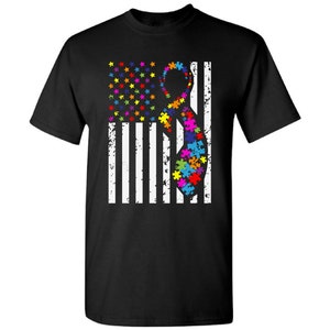 Autism Star Flag Shirt Men's Autism Awareness Shirts Autism Awareness Flag Tshirt Ribbon Flag Shirt Autism American Flag Shirt for Him