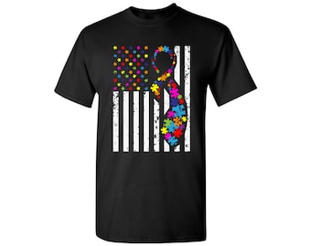 Autism Star Flag Shirt Men's Autism Awareness Shirts Autism Awareness Flag Tshirt Ribbon Flag Shirt Autism American Flag Shirt for Him