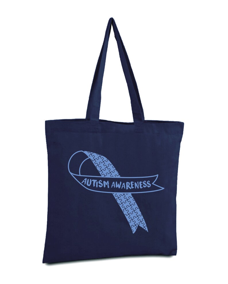 Blue Ribbon Tote Bag for Autism Awareness Autism Support Ribbon Canvas Bag Autism Awareness Month Autism Gifts Blue Ribbon Autism Book Bag