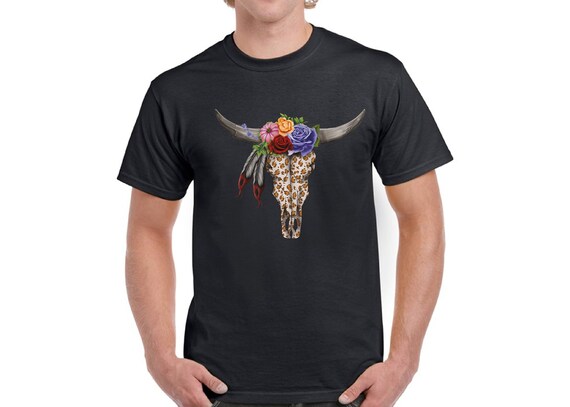 Cow Skull Tshirt. Floral Bull Skull 