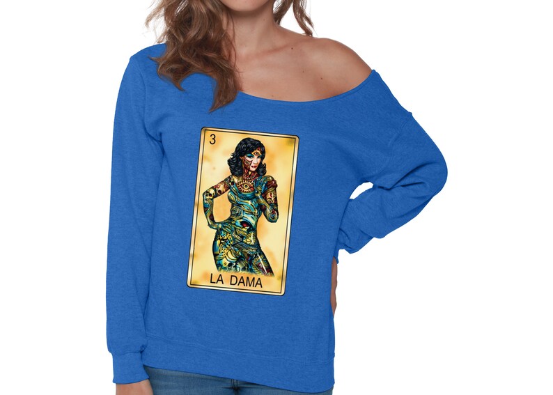 La Dama Off Shoulder Sweatshirt for Women Mexican Holiday Skull Oversized Sweater Day of the Dead Gifts for Her.