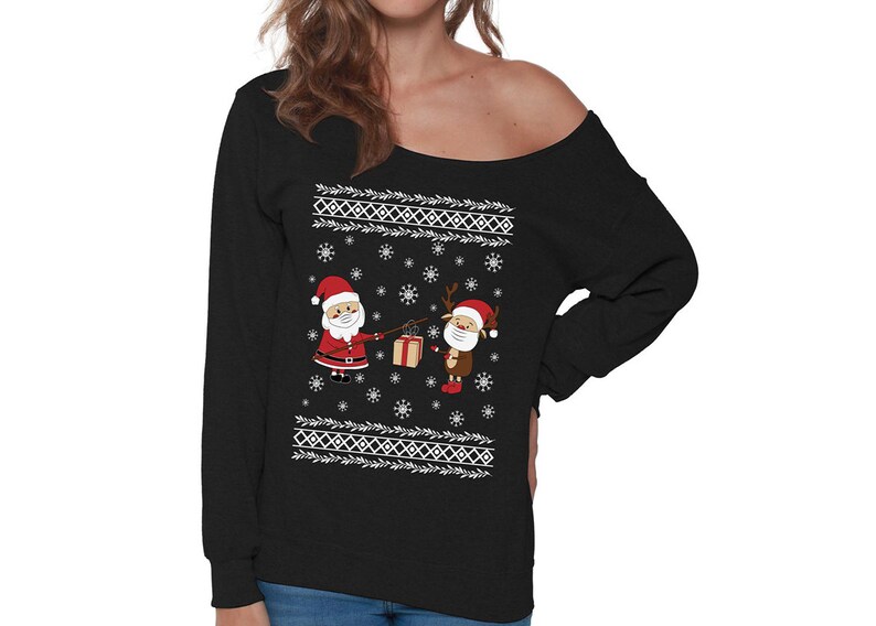 Funny Merry Christmas Sweater Quarantine Happy Holiday Lockdown Ugly Santa 2020 Party Off Shoulder Women/'s Christmas Sweatshirt