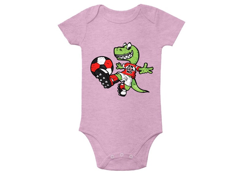 Dinosaur England Baby Bodysuit Short Sleeve English Baby Gifts English Soccer Bodysuit for Baby Dinosaur Playing Soccer One Piece for Baby