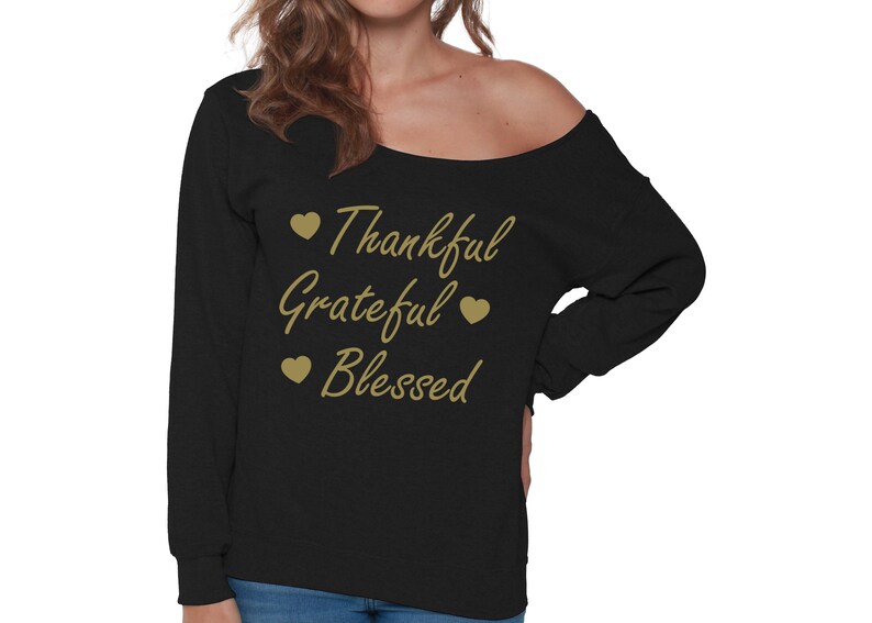 Thankful Greatful Blessed Sweatshirt Off the Shoulder Thanksgiving sweatshirt sweater Ugly Christmas sweater for women Off the shoulder top