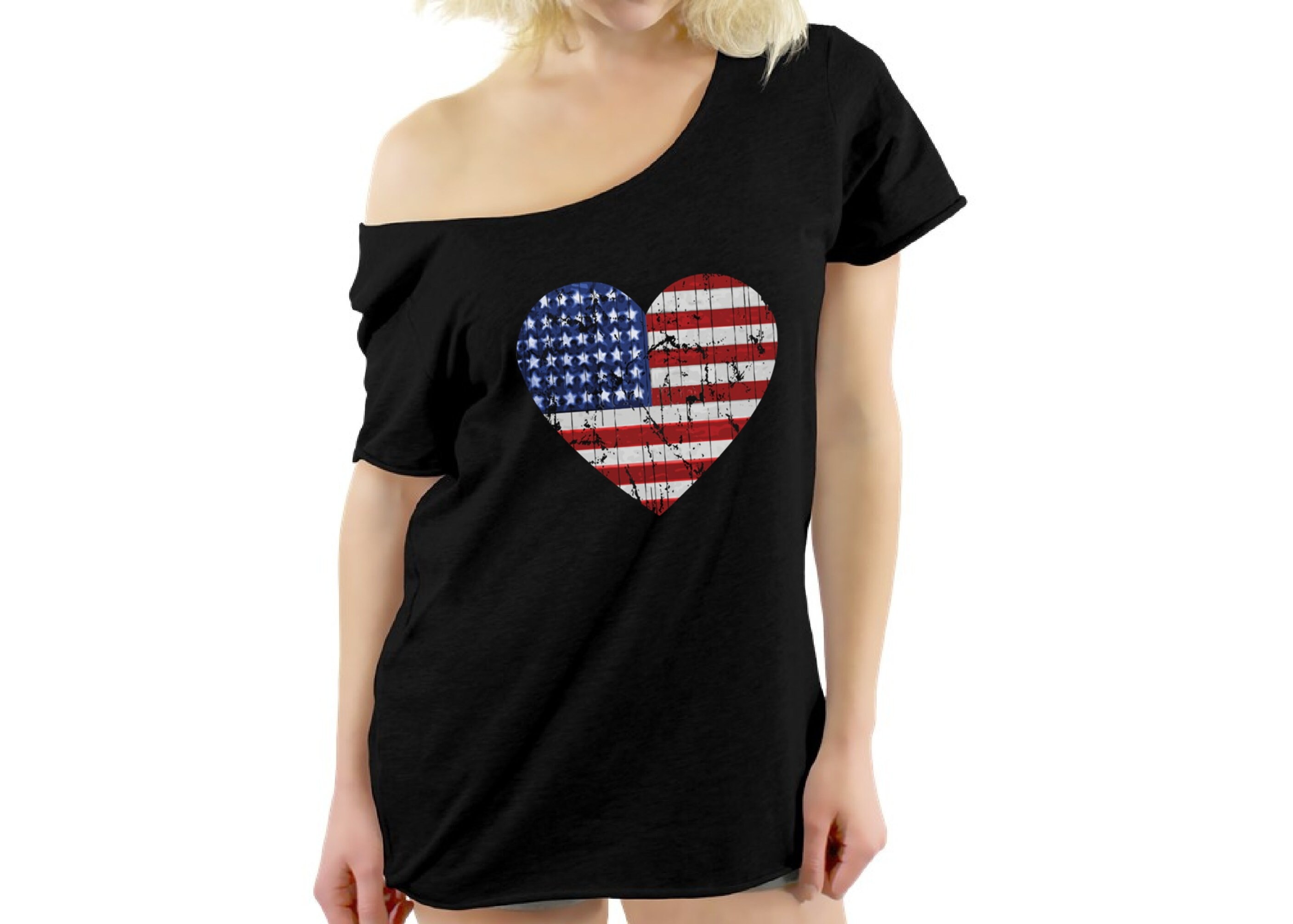 American flag off the shoulder shirt hotsell