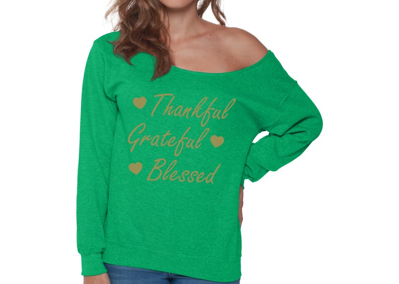 Thankful Greatful Blessed Sweatshirt Off the Shoulder Thanksgiving sweatshirt sweater Ugly Christmas sweater for women Off the shoulder top