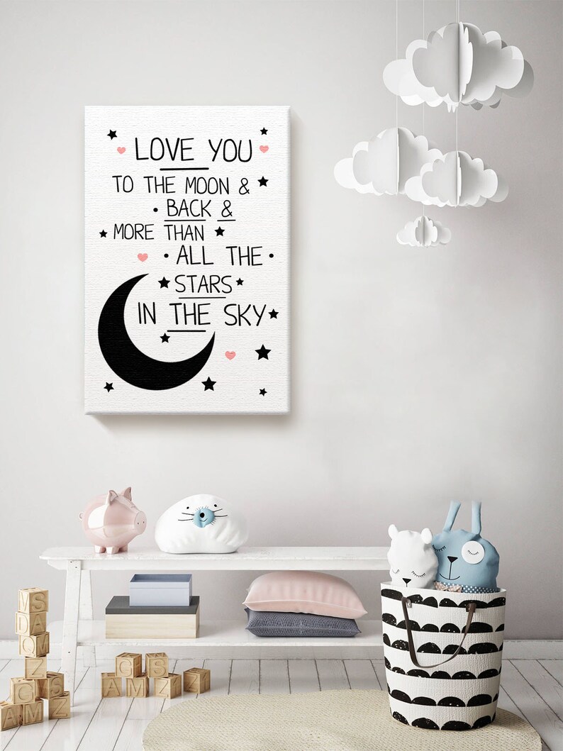 Love You To The Moon and Back Poster. Mother Quotes Newborn Baby Room Art Quotes Prints Wall Art All The Stars In The Sky Canvas