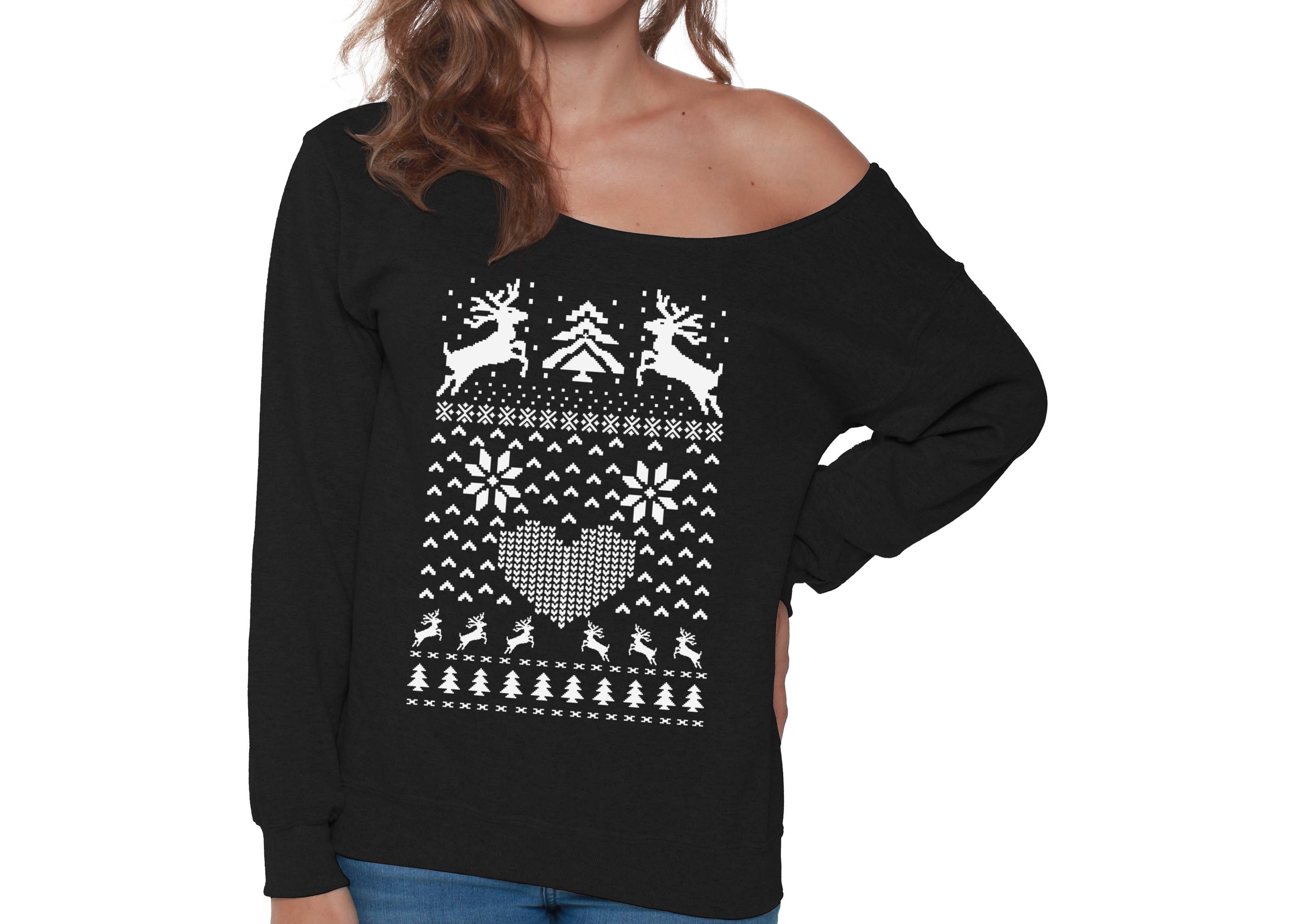 off the shoulder christmas sweatshirt