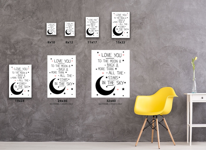 Love You To The Moon and Back Poster. Mother Quotes Newborn Baby Room Art Quotes Prints Wall Art All The Stars In The Sky Canvas