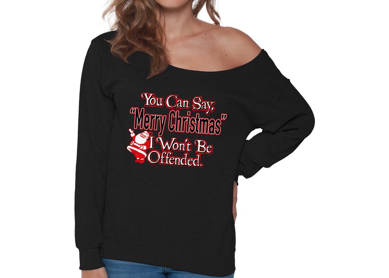 off the shoulder christmas sweatshirt