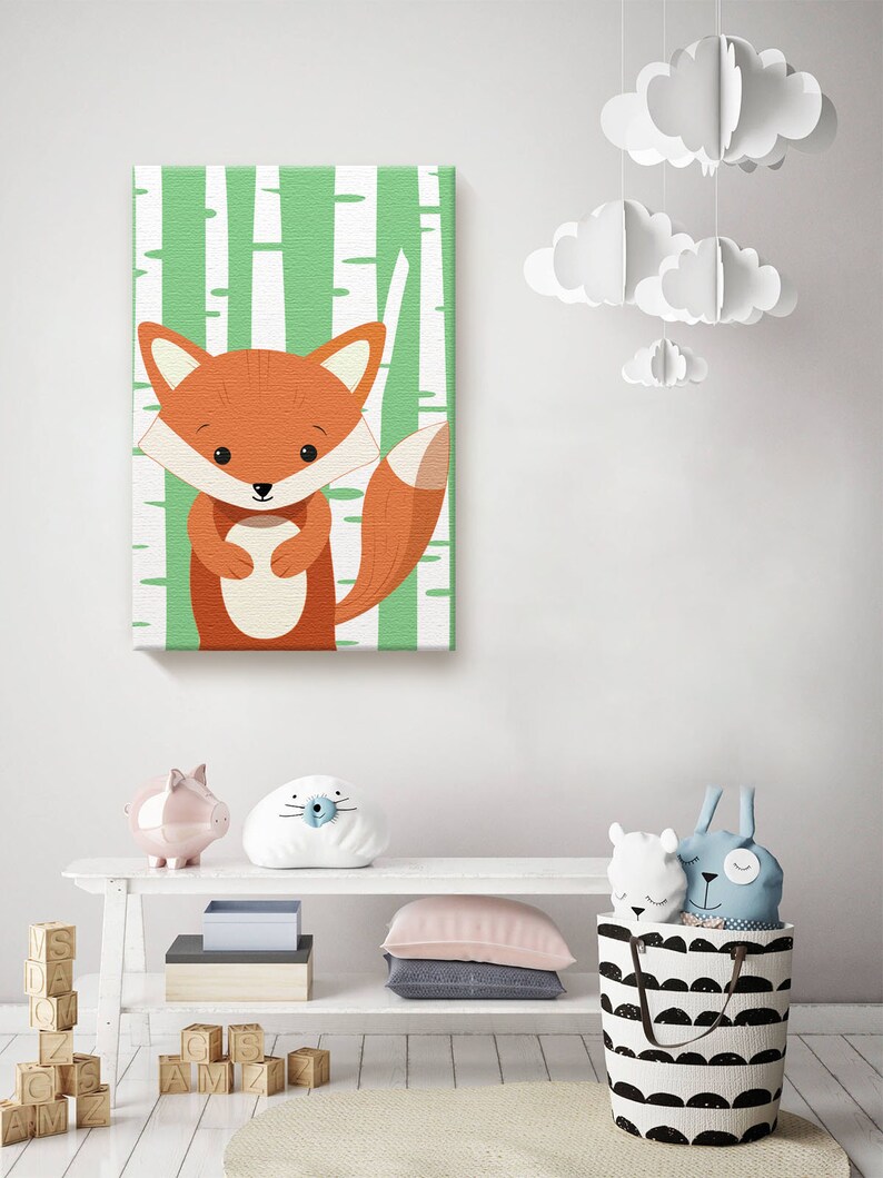 Fox Canvas Fox Wall Art Decor Kids Play Room Decor Cool Kids Room. Fox Picture Ready to Hang Fox Printed Canvas Girls Room Nifty Decor