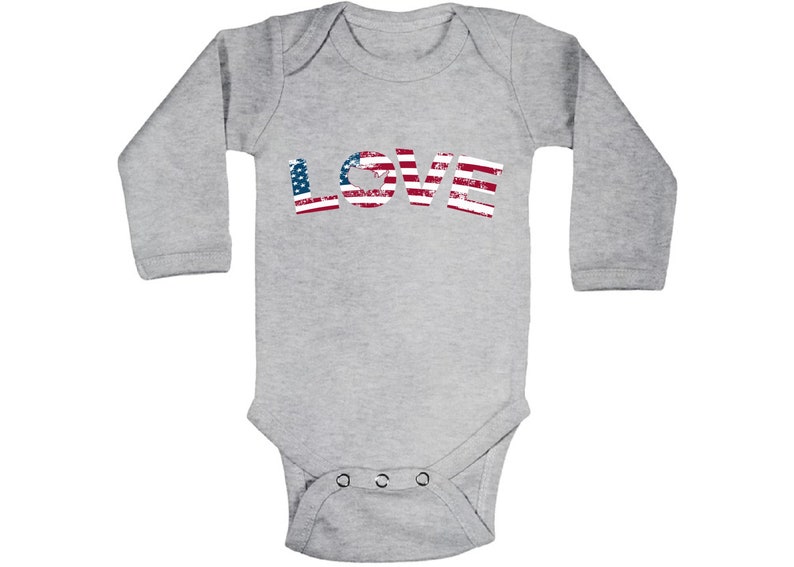 American Flag Love Baby Bodysuit Long Sleeve 4th of July One Piece Top for Baby Independence Day Baby Gifts Patriotic Bodysuit for Baby