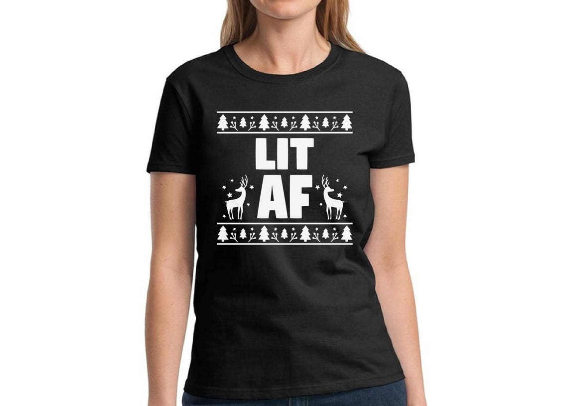 Lit AF camisa fea camiseta de Navidad mujeres Holiday Top feo Etsy