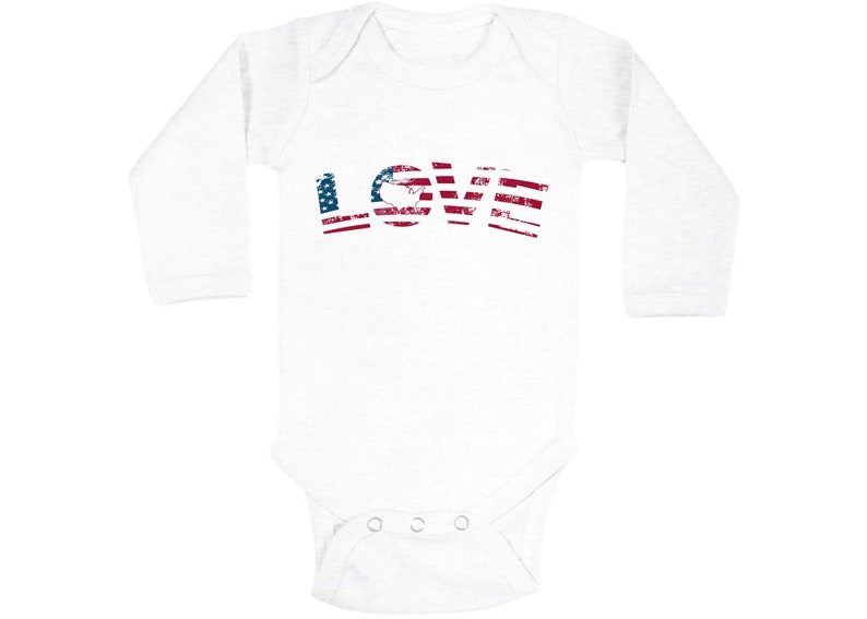 American Flag Love Baby Bodysuit Long Sleeve 4th of July One Piece Top for Baby Independence Day Baby Gifts Patriotic Bodysuit for Baby