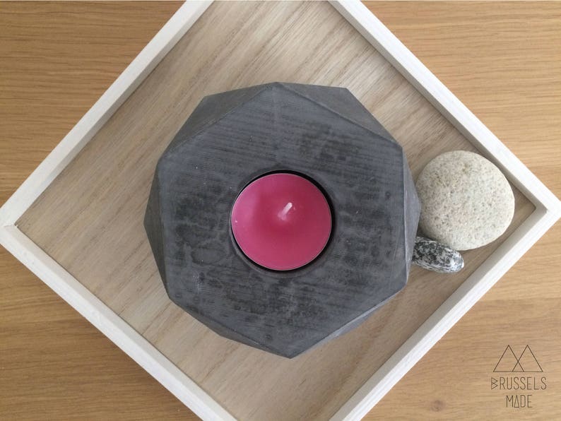 Large anthracite hexagonal concrete tealight set of 1